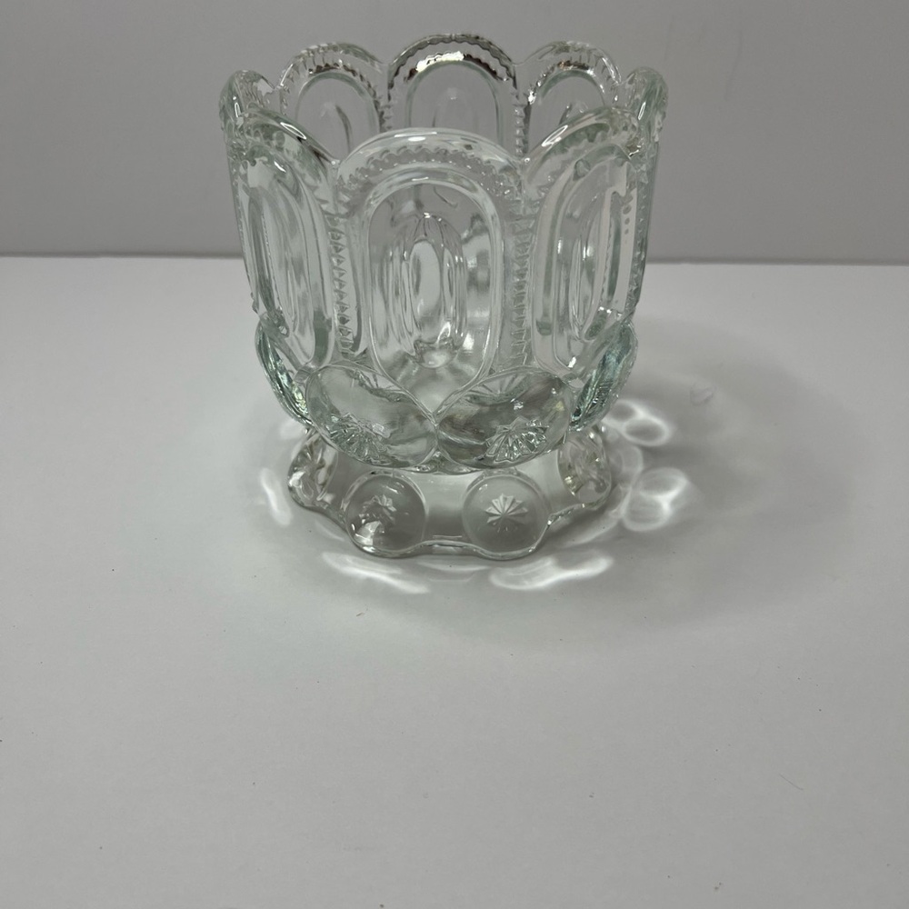 L E Smith "Moon and Stars" Clear  Footed Candy Jar vintage